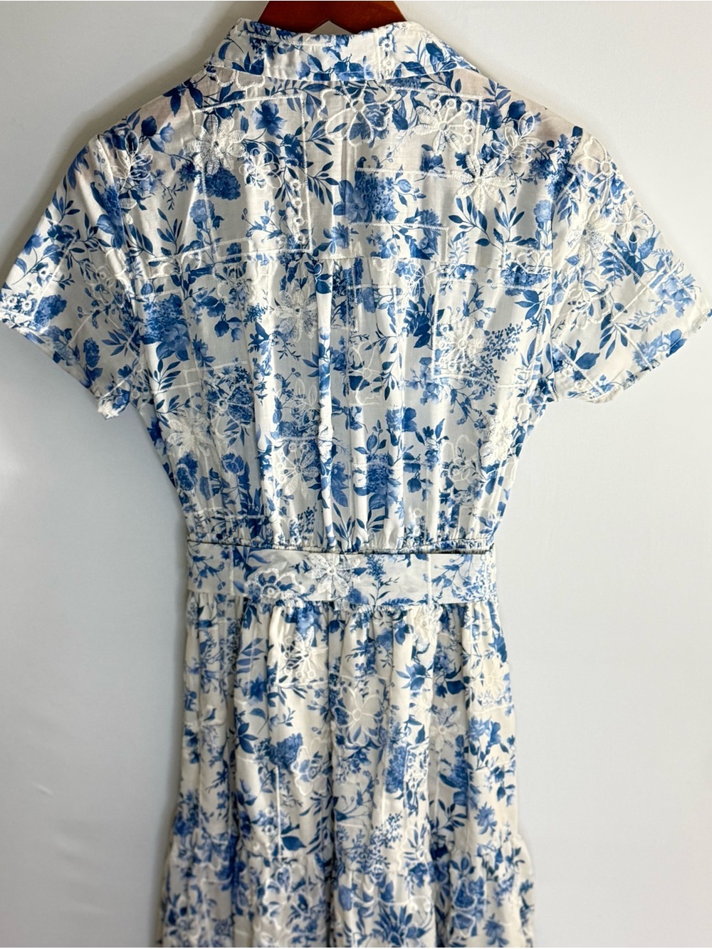 Joie Blue Floral Midi Dress L Belted Shirt Dress Cottagecore - Picture 4 of 10
